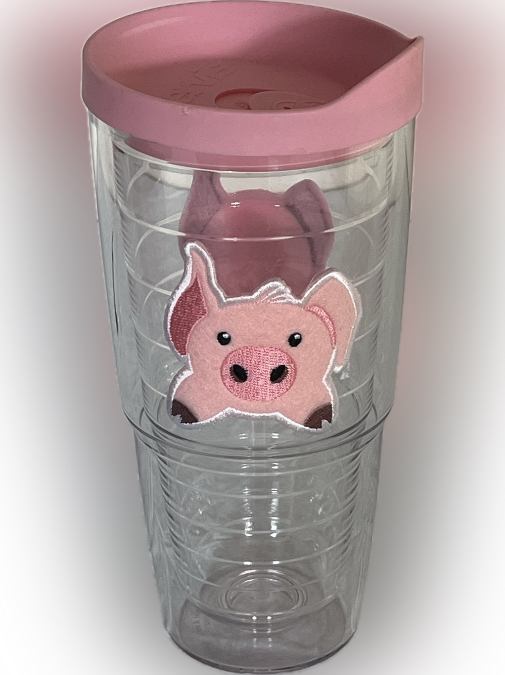 Tervis 24oz Pig Tumbler Pink Lid NWOT 8" Insulated Clear Plastic Double Walled